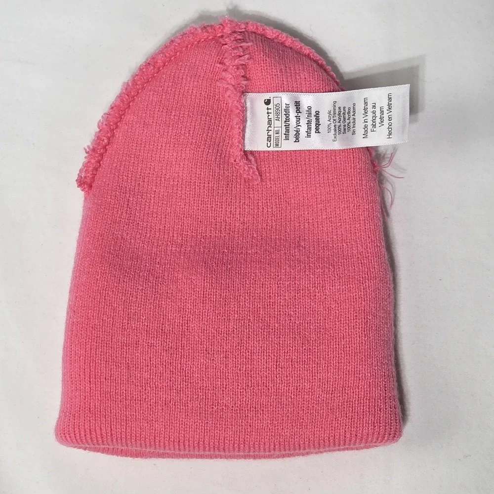 Carhartt Infant Toddler Pink Knit Beanie Hat Logo Patch AH8905 Stretch 6-12M